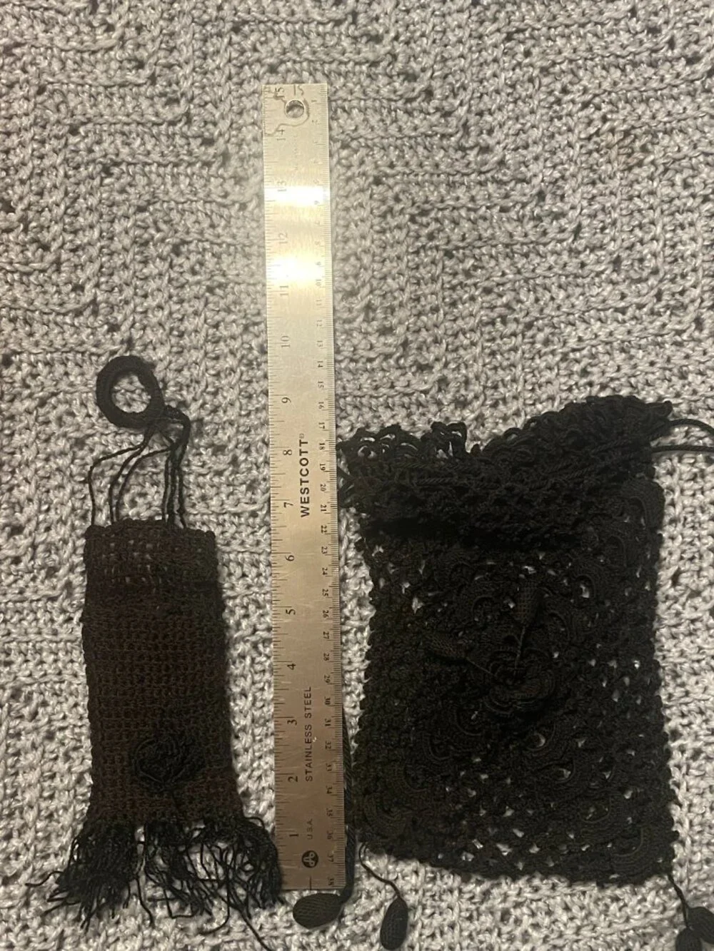 Victorian Black Crochet Lace Mourning Bag / Purse plus | Key chain holder